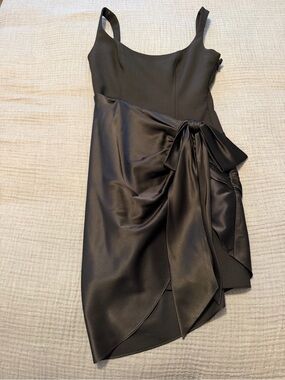 cinq a sept Black Satin Bow-Accent Mini Dress